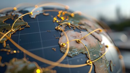 Abstract globe with glowing connections representing global communication and network connectivity across continents
