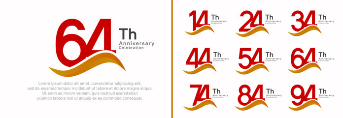 anniversary logotype set. vector design red color number can be use for special moment