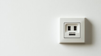 White power outlet on wall, USB port, minimalist background, website design