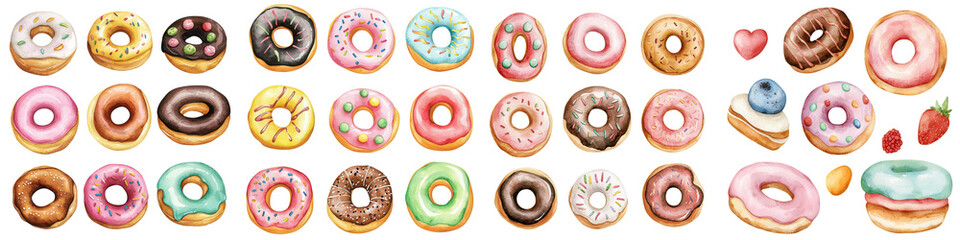 National doughnut day element, Delightful doughnut graphics in various colors and styles, isolated on transparent background.