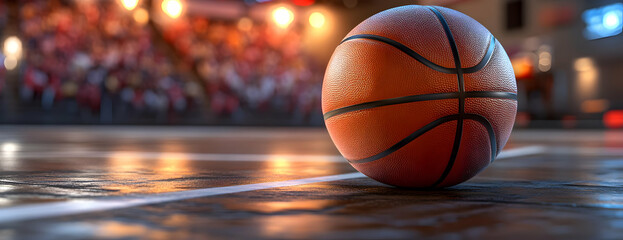 Basketball court, game night, crowd