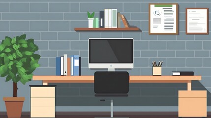 Modern Office Workspace with Computer and Desk Organization