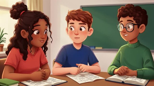 Diverse students in study group brainstorm ideas for school project