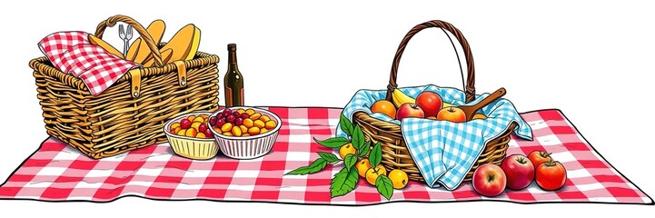 Picnic Perfection with Hand-Drawn Gingham and Basket