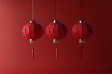 Red Chinese lanterns isolated on a red background