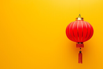 Obraz premium Red Chinese lantern isolated on a yellow background