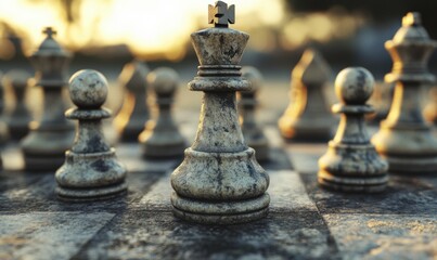 Stone chess king sunset strategy outdoor game