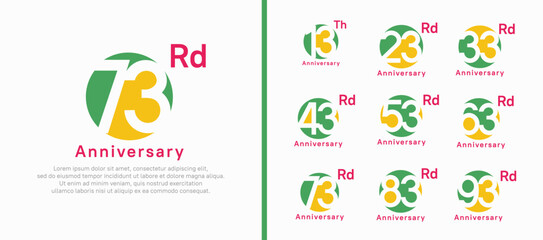 anniversary logotype set. vector design green and yellow color circle can be use for celebration moment