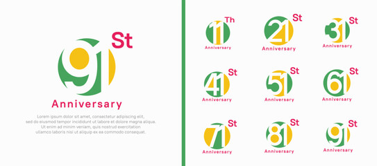 anniversary logotype set. vector design green and yellow color circle can be use for celebration moment