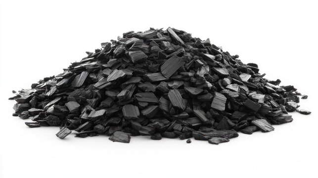 Black rubber mulch pile, recycled material, studio shot, landscaping use