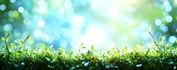 Obraz premium Lush greenery, bright sunlight, bokeh background, nature scene