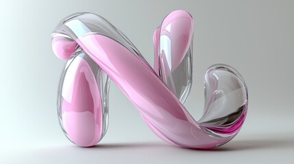 Abstract glass sculpture with pink interior elements, flowing form