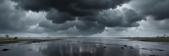 Obraz premium Desolate grey sky with low hanging clouds and heavy rain , cloud formations , gloomy