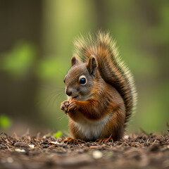 Brown Squirrel Eating Nuts on Forest Floor