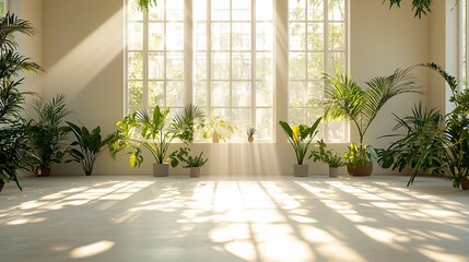 Sunlit room, plants, large window, interior design, home decor