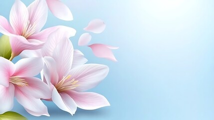 Fototapeta premium Delicate Pink Magnolia Blossoms and Falling Petals