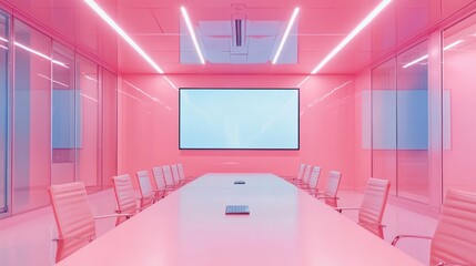 Pink modern conference room with blank screen. (1)