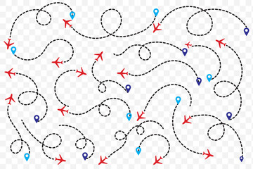 Airplane line path vector icon of air plane flight route. airplane line path icon, flight route with the part of line icon. Eps 10