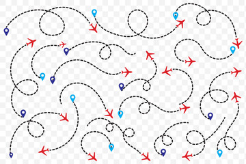 Airplane line path vector icon of air plane flight route. airplane line path icon, flight route with the part of line icon. Eps 10