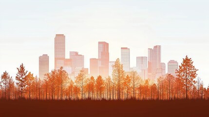 Fototapeta premium Autumn Cityscape with Orange Trees