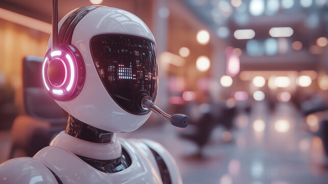 Futuristic 3d robot in a glowing, abstract environment, blending technology and design