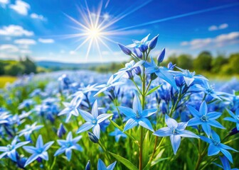 Fototapeta premium Spring's breathtaking display: Amsonia orientalis' blue stars dominate this panoramic nature photograph.