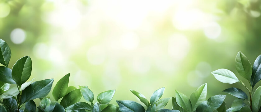 Lush green leaves, sunlit forest backdrop
