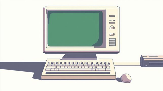 Retro computer illustration, 80s style, simple, desktop, background, use for education, advertising, or design