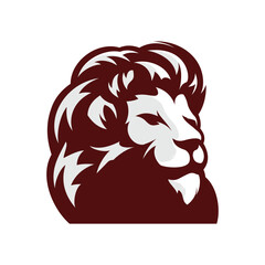 Lion head facing sideways in dark red illustrator logo design