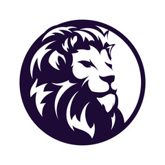 Lion head facing sideways inside purple circle illustrator logo design