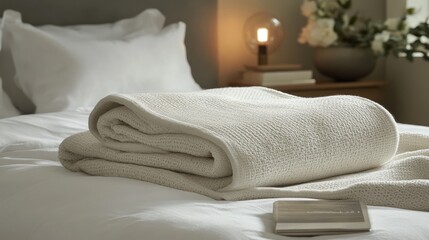 Soft Knitted Throw Blanket On A Bed