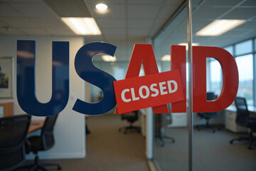 The United States Agency for International Development (USAID) closed, with offices empty after jobs and workforce put on leave following DOGE directive to cut cost and government spending. Concept.