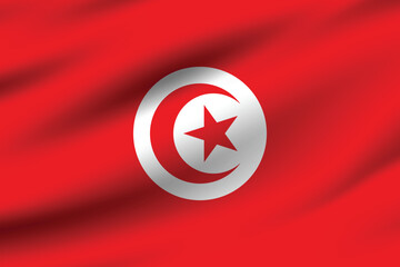 Flag of Tunisia. Tunisia flag official colors and proportion digital vector illustration. Pleated flag.