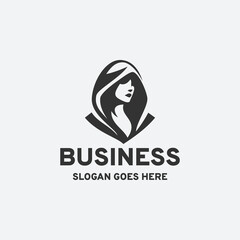 Hooded woman logo design vector illustration in black and white style on a white background