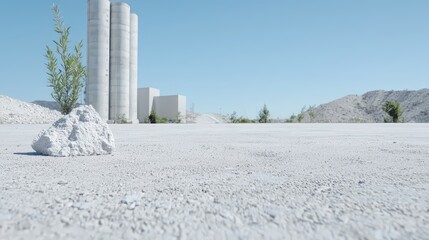 Empty industrial site with silos and rock.  Possible use Stock photo