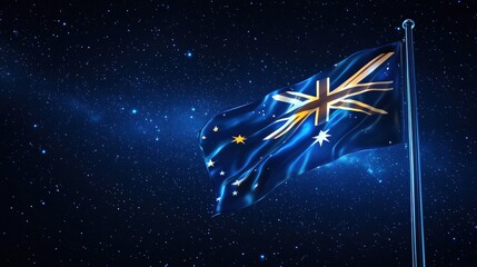 Australian Flag Waving Silently Against A Starry Night Sky With Celestial Background