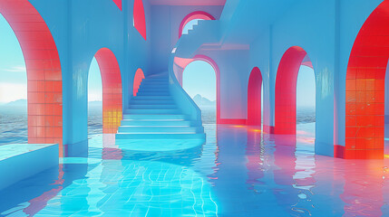 Surreal Architectural Fantasy with Water and Arches..