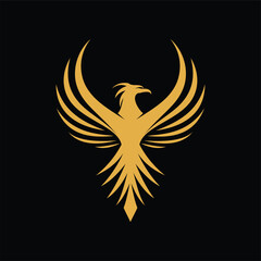 Obraz premium Abstract eagle flapping its wings in gold 2 illustration logo design