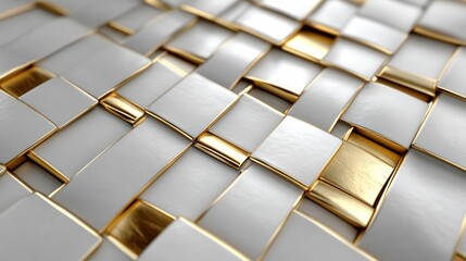 Abstract 3D gold and white square pattern texture.