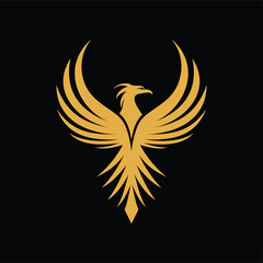 Abstract eagle flapping its wings in gold 3 illustration logo design