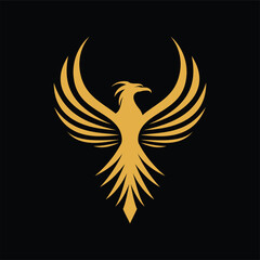 Abstract eagle flapping its wings in gold 5 illustration logo design