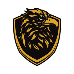 Fototapeta premium Beautiful golden feathered eagle head inside security shield illustration logo design