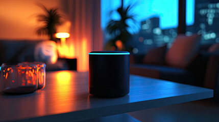 Smart Speaker with Ambient Lighting in Modern Living Room