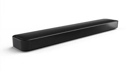 Sleek black soundbar on white background (1)