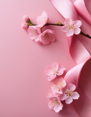 Naklejka premium 桜の枝とシルクリボン