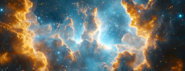 Cosmic Nebula Orange & Blue Gas Clouds