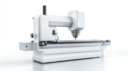 White CNC milling machine on white background. Industrial manufacturing process