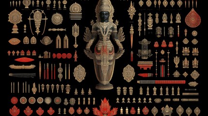 Goddess Lakshmi and Ornate Temple Architectural Elements