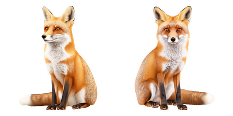 red fox sits gracefully woodland habitat, showcasing its vibrant fur and keen expression. This charming animal embodies