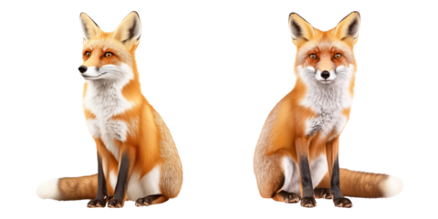 red fox sits gracefully woodland habitat, showcasing its vibrant fur and keen expression. This charming animal embodies
